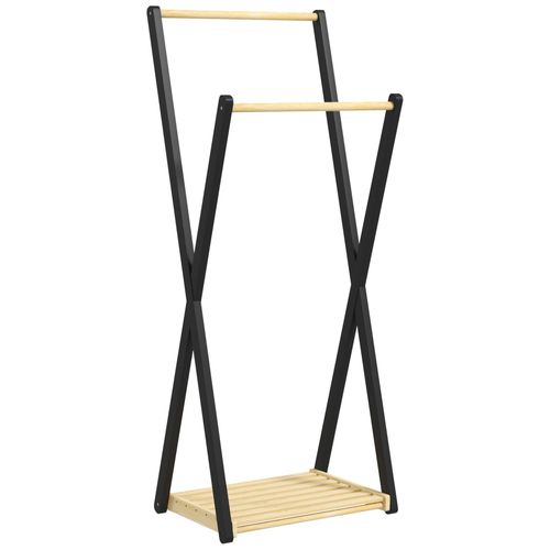 Portant À Vêtements Design Contemporain - 2 Barres, Étagère - Bois De Pin Naturel Noir
