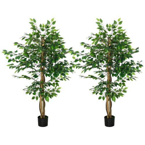 Lot de 2 plantes artificielles arbres ficus H.1,50 m tronc branches liane lichen feuilles grand réalisme pot inclus