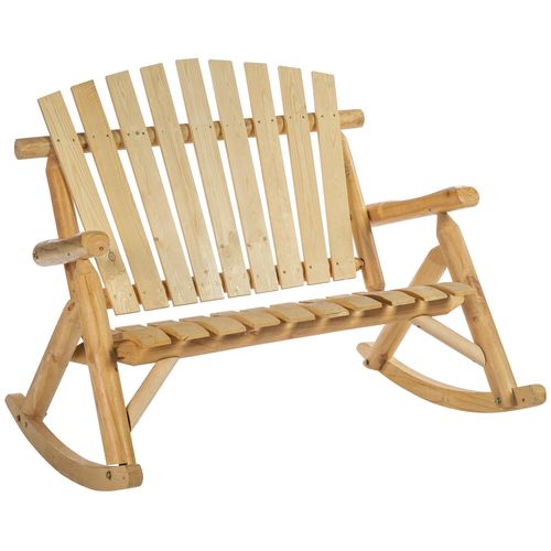 Fauteuil De Jardin Adirondack À Bascule 2 Places Rocking Chair Style Néo-Rétro Assise Dossier Ergonomique Bois Naturel De Pin