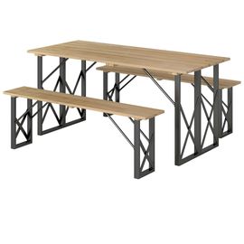 Ensemble Table Et 2 Bancs En Bois 6 Personnes - Table 160 Cm Avec Espace Parasol - Acier Épicéa