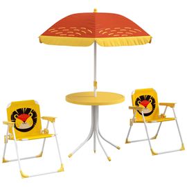 Ensemble Salon De Jardin Enfant 4 Pcs Design Lion - Chaises Pliables - Métal Polyester Jaune Rouge