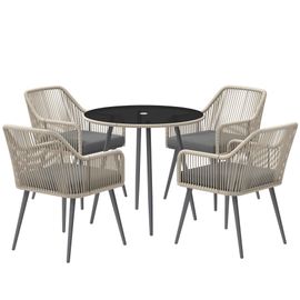 Salon De Jardin 3 Pièces 2 Places Avec Coussins Plateau Table Verre Trempé Noir Résine Filaire Gris