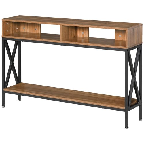 Table Console Table D'entrée Industriel Multi-Rangements 120 X 23,5 X 75 Cm Bois Noyer