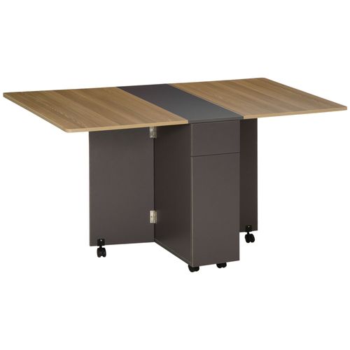 Table À Manger Pliable 4 Pers. Porte 2 Tiroirs Gris Aspect Bois Clair