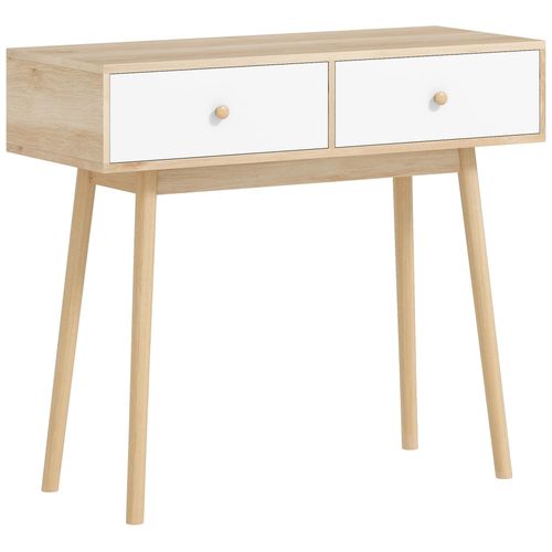 Console Style Nordique - 2 Tiroirs Coulissants - Dim. 86 X 35 X 75 Cm - Effet Bois Clair Blanc