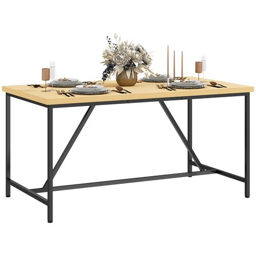 Table À Manger Rectangulaire 6 Personnes Style Industriel - Dim. 150l X 80l Cm - Acier Noir Effet Bois Pin Clair