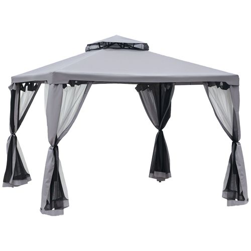 Pavillon De Jardin Tonnelle Barnum Style Colonial Double Toit Toiles Moustiquaires Amovibles Zippées Gris