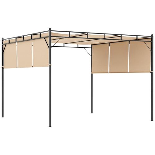 Pergola R?Tractable Dim. 3l X 3l X 2,2h M Structure Acier ?Poxy Anticorrosion Noir Triple Toile Polyester Haute Densit? Beige