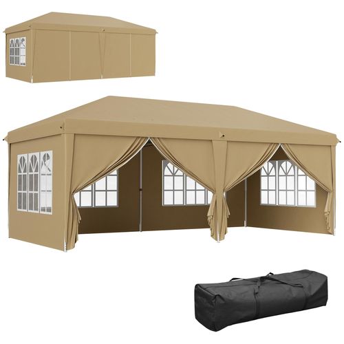Tonnelle Barnum Pliant Pop-Up Imperméabilisé 5,85l X 2,95l X 2,7h M 6 Parois Latérales Amovibles 4 Fenêtres + Sac De Transport Kaki