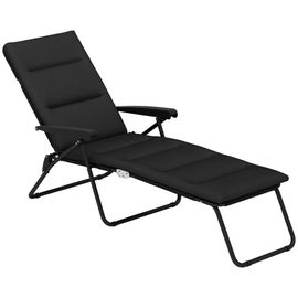 Bain De Soleil Pliable Transat Inclinable 6 Positions Grand Confort Avec Matelas + Accoudoirs Acier Polyester Noir
