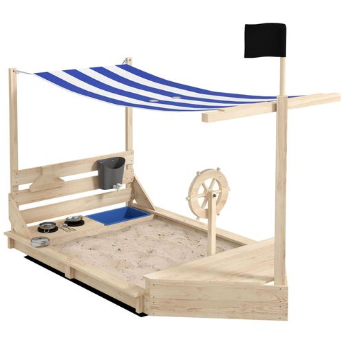Bac À Sable Bateau De Pirate En Bois Avec Jeu De Cuisine Et 6 Accessoires