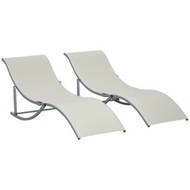 Lot De 2 Bains De Soleil Pliables Design Contemporain - Lot De 2 Transats Ergonomiques - Alu. Textilène Beige