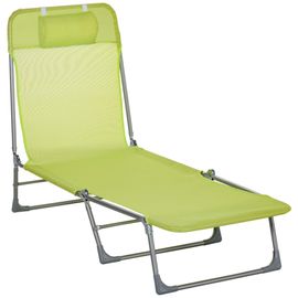Bain De Soleil Transat Pliable Dossier Réglable 5 Positions Acier Teslin Vert