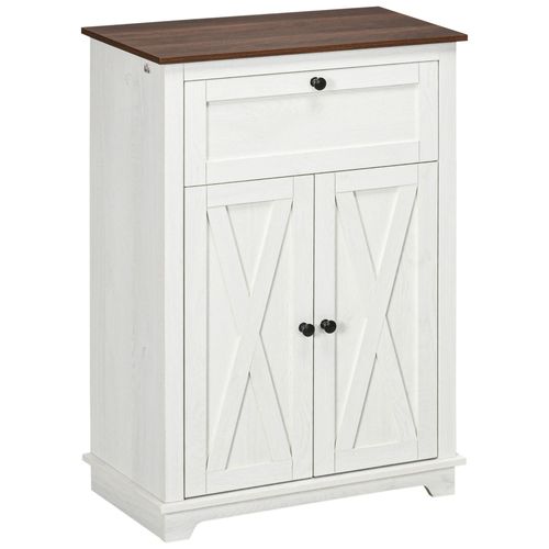 Buffet Bas 2 Portes Multi-Rangement Style Rural Chic Blanc Aspect Bois