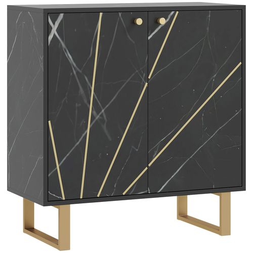 Buffet Design - 2 Portes, Étagère - Métal Doré Aspect Marbre Noir