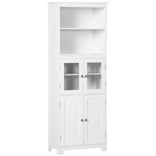 Buffet Haut 4 Portes Avec Étagères 2 Niches Grand Plateau Blanc