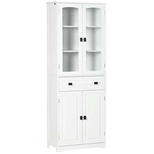 Buffet Haut 4 Portes 3 Étagères Tiroir Verre Trempé Blanc