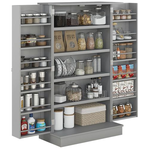 Armoire De Cuisine Rangement Épices 2 Portes 4 Étagères 12 Porte-Épices Dim. 60 X 30 X 104 Cm Gris