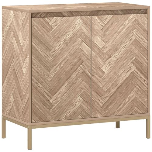 Buffet 2 Portes Étagère Style Nordique - Piètement Acier Doré Effet Bois Motif Chevrons