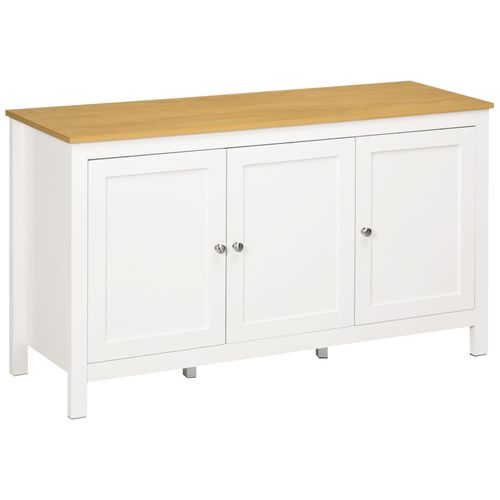Buffet Bas Style Classique Chic - 3 Portes - Blanc Aspect Bois Clair