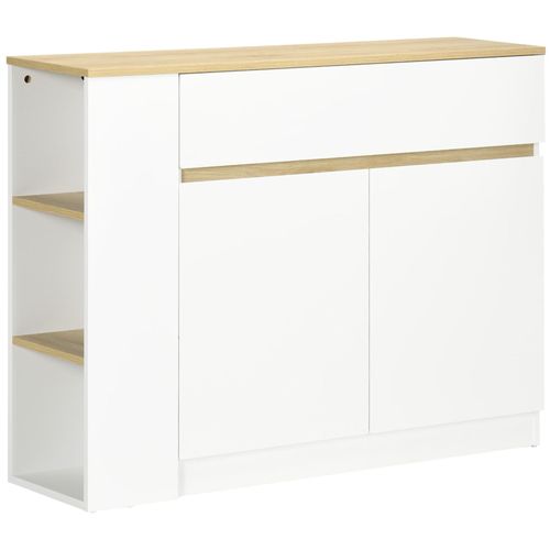 Buffet 2 Portes Étagère Tiroir Coulissant 3 Niches Latérales Panneaux Blanc Aspect Chêne Clair