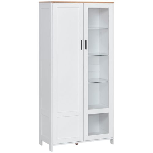 Armoire 2 Portes - 7 Étagères - Blanc Aspect Chêne Clair Verre