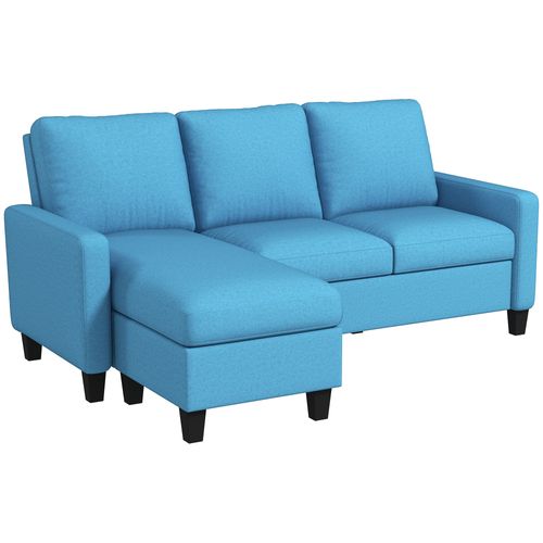 Canapé D'angle 3 Places Méridienne Réversible Polyester Bleu