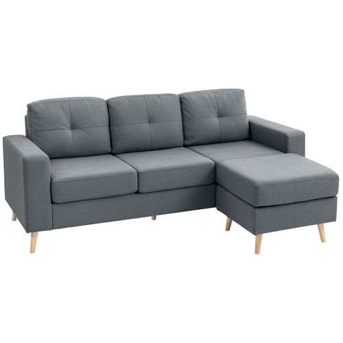 Canapé D'angle 3 Places Design Scandinave - Bois Tissu Anthracite