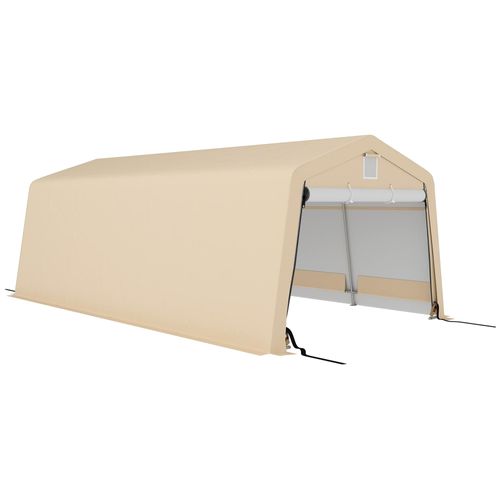 Tente Garage Carport Dim 6l X 3,3l X 2,4h M Acier Galvanisé Robuste Pe Haute Densité 150 G/M² Imperméable Anti-Uv Beige