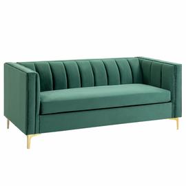 Canapé 3 Places Art Déco Acier Doré Revêtement Velours Vert Sapin