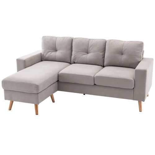 Canapé D'angle 3 Places Design Scandinave - Bois Tissu Gris Clair