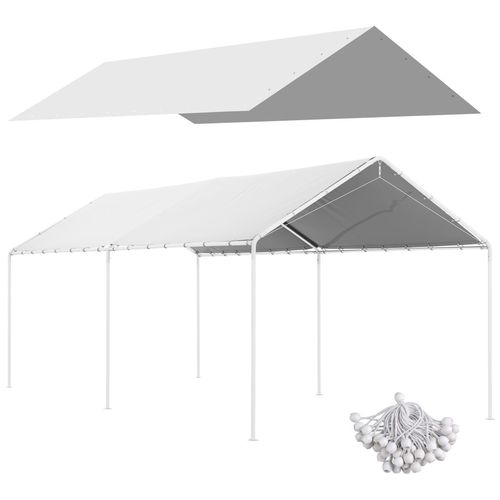 Toile De Rechange Carport Auvent Voiture Dim. 6l X 3l M Tendeurs Élastiques Inclus Pe Haute Densité Blanc