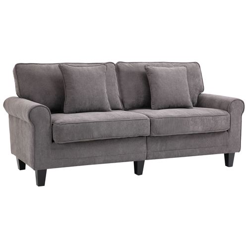Canapé 3 Places Pieds Pin Massif Tissu Aspect Velours Côtelé Gris