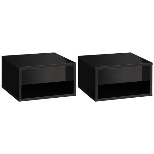 Lot De 2 Chevets Tables De Nuit Murales - Tiroir Coulissant, Niche, Plateau - Dim. 37l X 32l X 21h Cm - Panneaux Noir