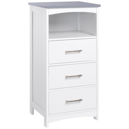 Meuble Colonne Salle De Bain Style Contemporain - 3 Tiroirs, Niche - Mdf Blanc Gris