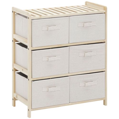 Commode 6 Tiroirs Tissu Polyester Beige Dim. 59l X 28l X 70h Cm Bois Sapin