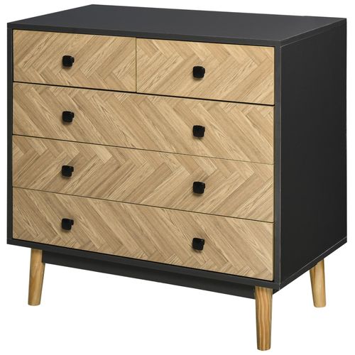 Commode 5 Tiroirs Design Scandinave Graphique Dim. 80l X 40l X 80h Cm Panneaux De Particules Gris Foncé Chêne Clair