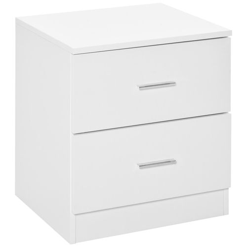 Chevet Table De Nuit Style Contemporain 2 Tiroirs Poignées Alu Blanc