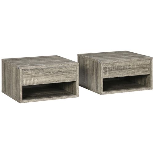 Lot De 2 Chevets Tables De Nuit Murales - Tiroir Coulissant, Niche, Plateau - Dim. 37l X 32l X 21h Cm - Panneaux Gris