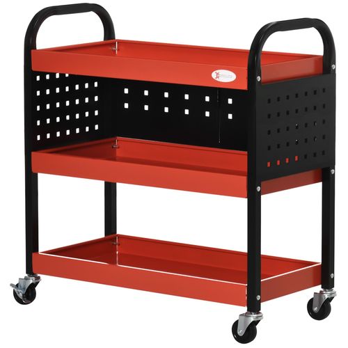 Chariot d'atelier servante 3 niveaux 3 panneaux perforés max. 100 Kg acier rouge noir