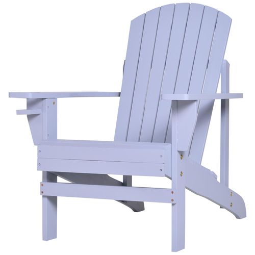 Fauteuil De Jardin Adirondack Grand Confort Porte-Gobelet Intégré Bois De Sapin Traité Peint Gris
