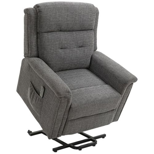 Fauteuil Releveur Électrique Inclinable - Repose-Pied Ajustable - Télécommande - Fauteuil De Relaxation - Tissu Polyester Aspect Lin Gris Chiné
