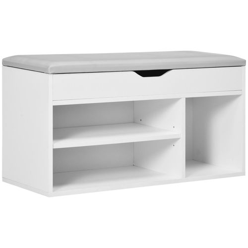 Meuble Chaussures Banc À Chaussures 2 Niveaux Rangement, Niche, Coffre Coussin Blanc Gris