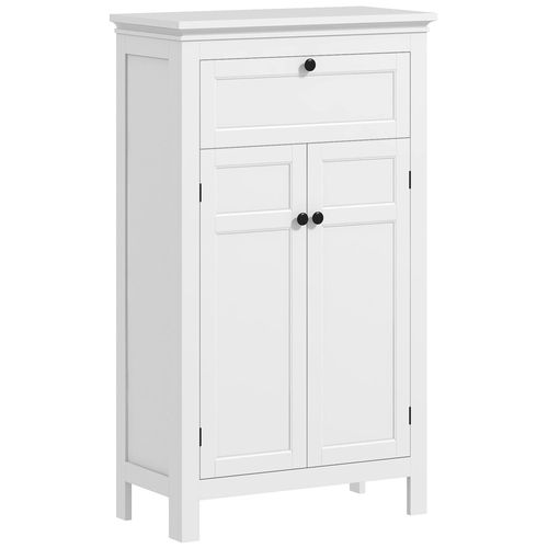 Meuble Bas Salle De Bain Style Classique Chic 2 Portes 2 Étagères Tiroir Blanc