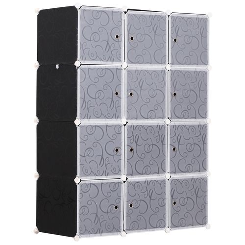 Garde Robe Armoire À Vêtements L 111 X L 47 X H 145 Cm Modulable 12 Cubes Noir Et Blanc