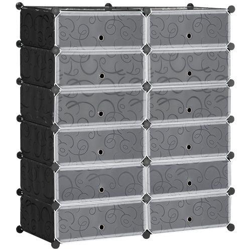 Meuble À Chaussures Modulable 12 Casiers Pp Blanc Noir