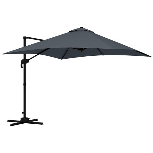 Parasol Déporté Carré Inclinable Pivotant 360° Manivelle Piètement Acier Dim. 2,95l X 2,95l X 2,66h M Gris