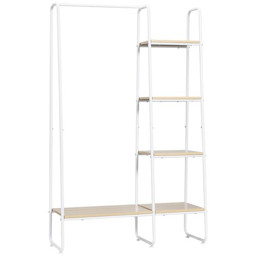 Vestiaire d¿entrée - penderie, 5 étagères - dim. 101L x 39l x 160H cm - acier blanc panneaux aspect bois clair