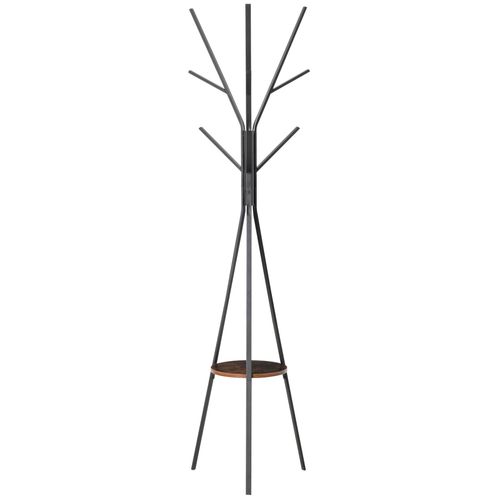 HOMCOM Porte-manteau trépied design contemporain branches étagère + 9 patères dim. 45L x 45l x 180H cm métal marron