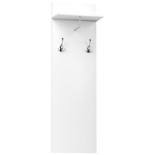 Porte-manteau mural - meuble d'entrée - étagère, 2 patères doubles, barre penderie - alu blanc